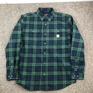 2024 Carhartt Shirt Flannel Blackwatch Plaid Green Blue Mens Medium TW4451